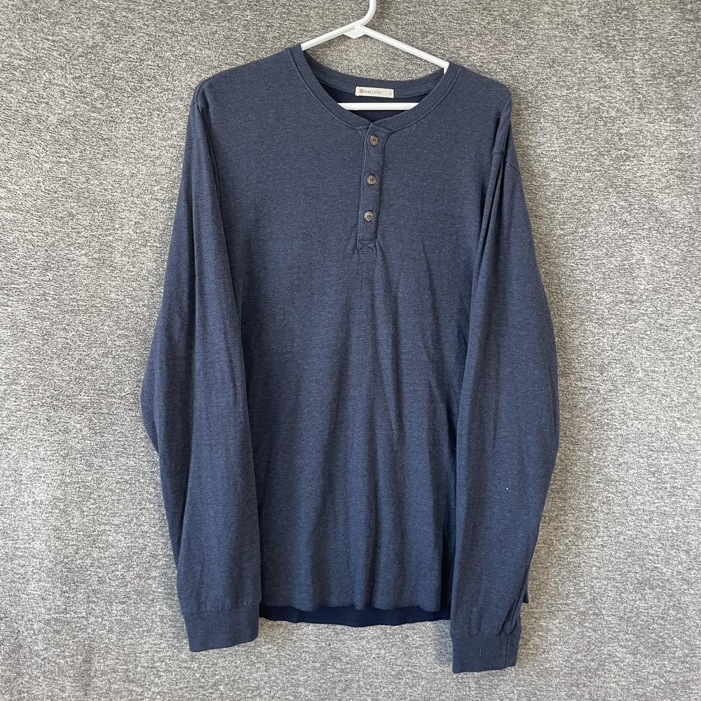 Marine Layer Shirt Mens Large Blue Long Sleeve Henley Soft Jersey Knit